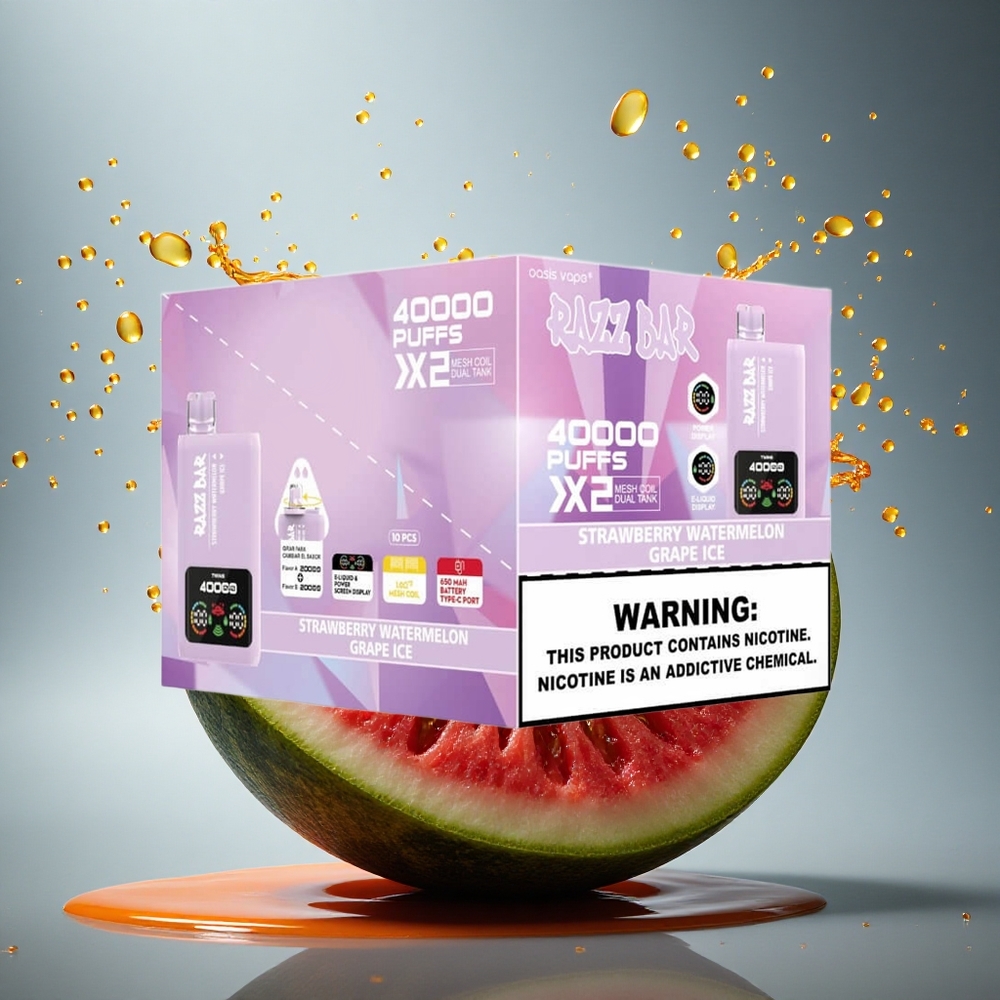 Razz Bar 40000 Puffs Aardbei Watermeloen - Druiven IJs met 5% nicotine en 650 mAh