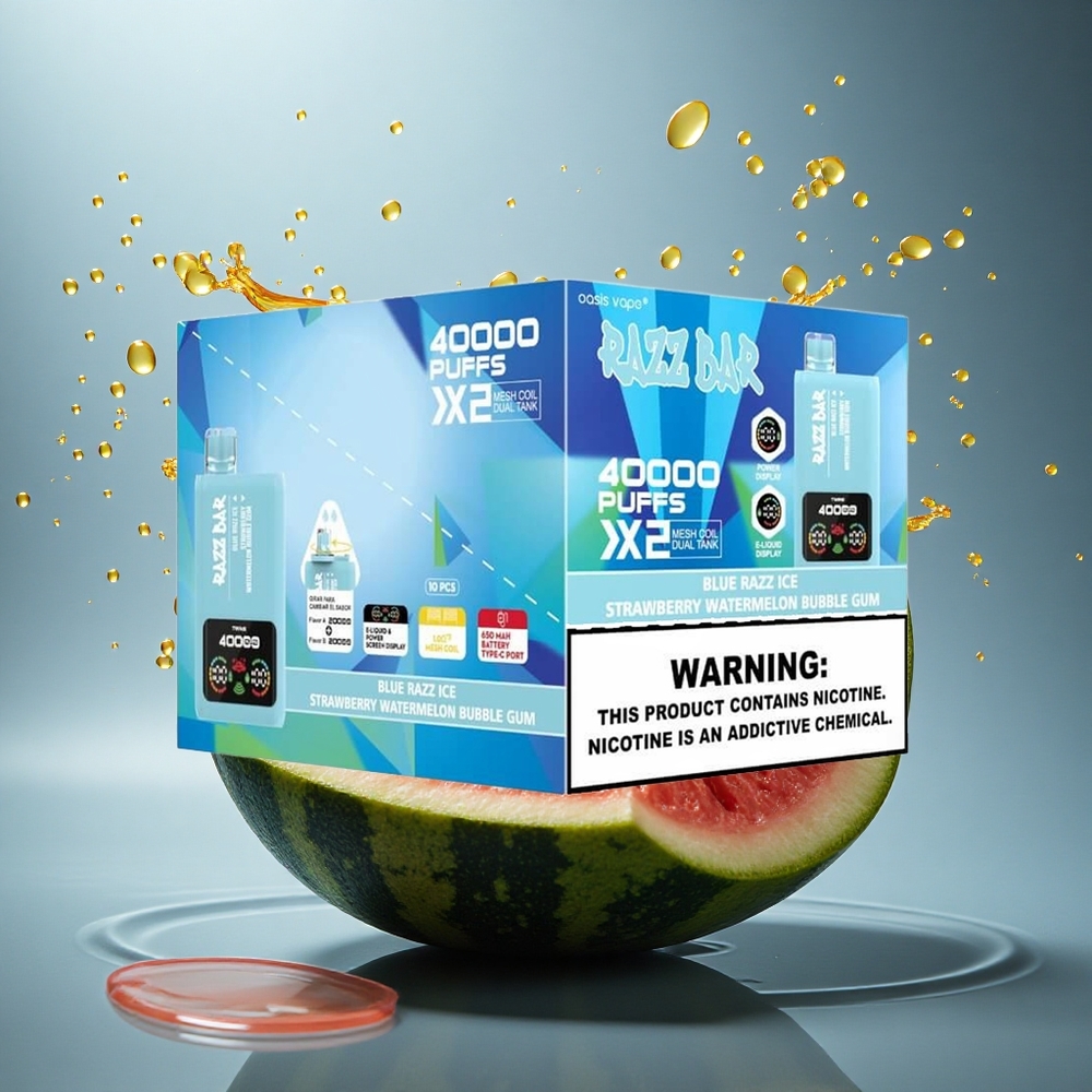 Razz Bar 40000 Puffs Blauwe Framboos IJswatermeloen Kauwgom met 650 mAh en 2%,5% nicotine