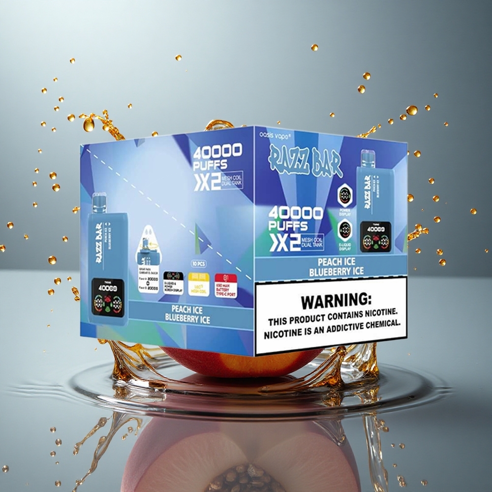 Razz Bar 40000 Puffs Perzik IJs - Bosbes IJs Type-C 650mAh 2% Nicotine