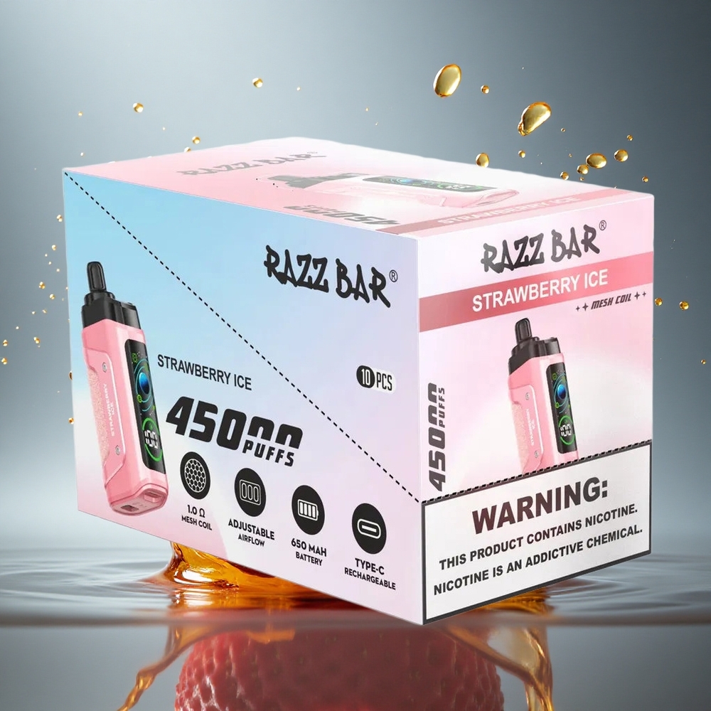 Razz Bar 45000 Puffs Aardbei IJs met 20 mg/ml nicotine en 650 mAh batterij