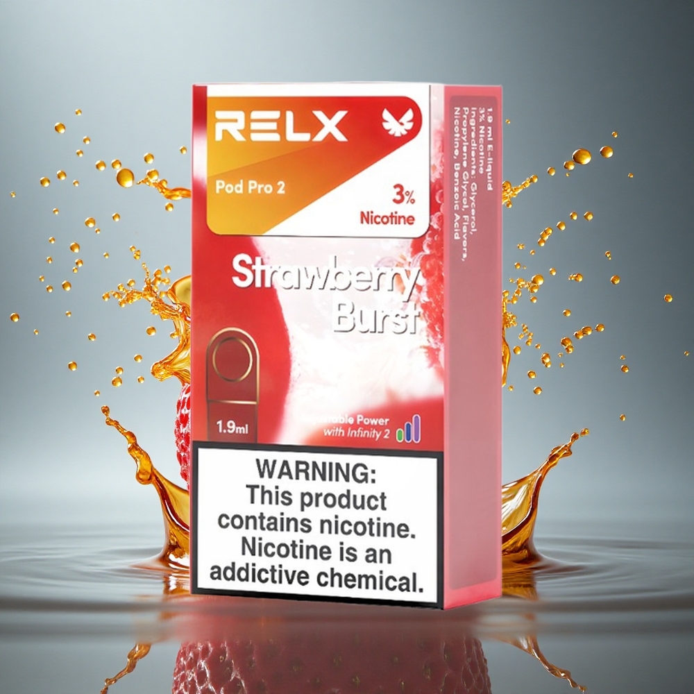 Relx Pod Pro 2 Vape Device Aardbeienexplosie 30mg nicotine/ml, 1.9ml, 3 voltage-aanpassingen