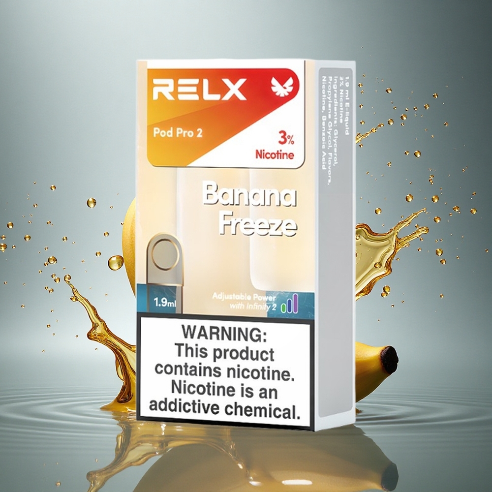 Relx Pod Pro 2 Vape Device Banaan Vries 30mg/ml nicotine 1.9ml 600 trekjes 3 spanningstanden