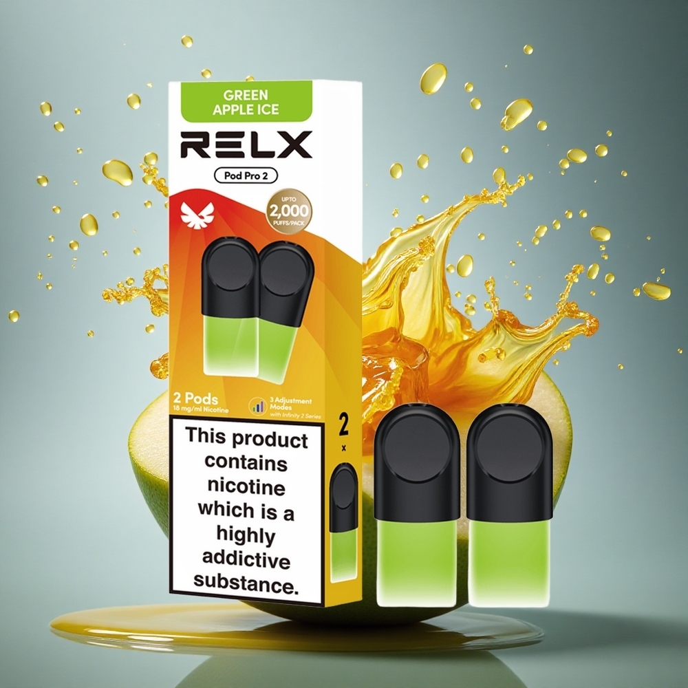 Relx Pod Pro 2 Vape Device Groene Appel IJs 18mg/ml Nicotine, 1.9ml Capaciteit, 3 Spanningstanden