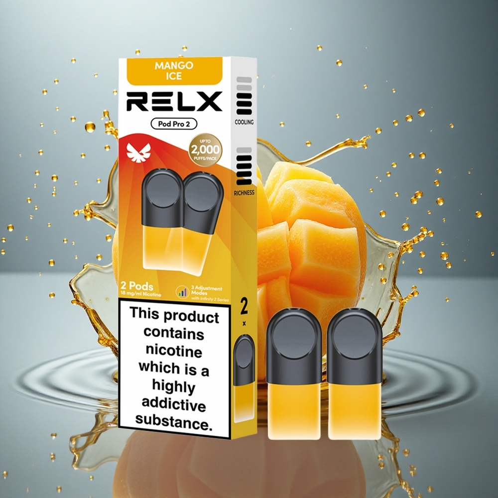 Relx Pod Pro 2 Vape Device Mango IJs 18mg/ml Nicotine, 1.9ml Capaciteit, 3 Spanningsstanden