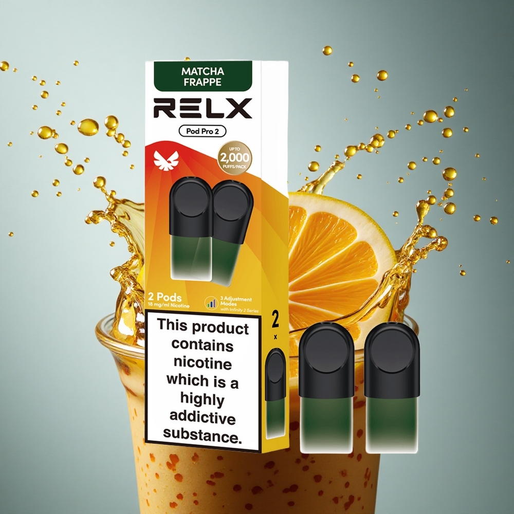 Relx Pod Pro 2 Vape Device Matcha Frappe Thee 18mg/ml nicotine met 1,9ml capaciteit en 3 spanningsstanden
